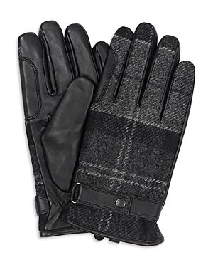 Barbour Newbrough Mixed Media Gloves In Black Gray