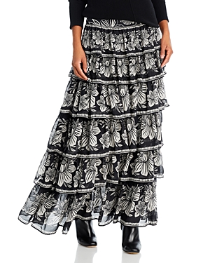 Shop Farm Rio Tiered Maxi Skirt In Pasley Bloom Black