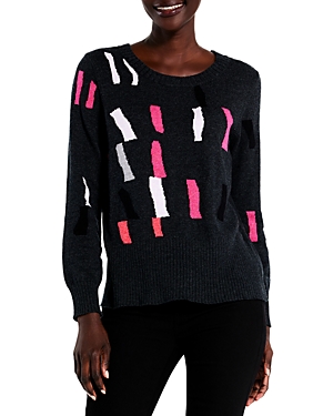Nic + Zoe Falling Stripes Cotton Blend Sweater In Black Multi
