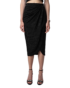 Zadig & Voltaire Jamelia Jacquard Draped Silk Skirt In Noir