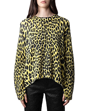 Zadig & Voltaire Markus Leopard Spot Cashmere Crewneck Sweater In Jonquil