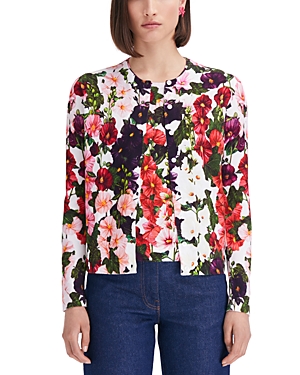 Shop Oscar De La Renta Crewneck Cardigan In Pink/white