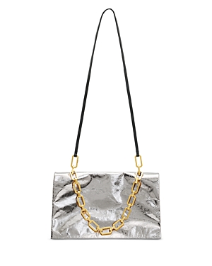 Allsaints Akira Small Leather Clutch Bag In Pewter/brass