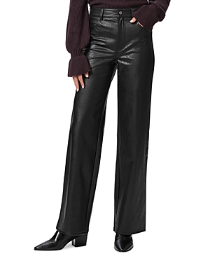 Shop Paige Sasha Faux Leather High Rise Wide Leg Jeans In Black