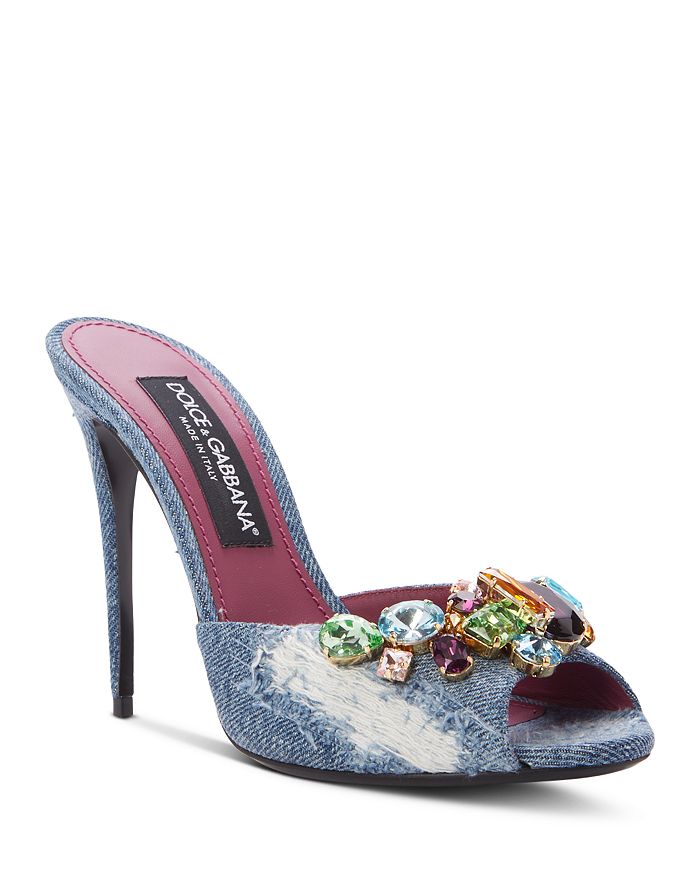Dolce & Gabbana Women's Embellished Denim Peep Toe High Heel Sandals ...
