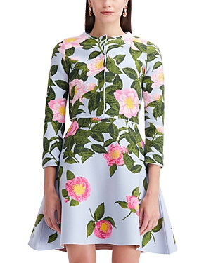 Shop Oscar De La Renta Camellia Jacquard Cardigan In Pink/pale Blue