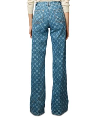 Anna Paisley Mid Rise Bootcut Jeans in Blue