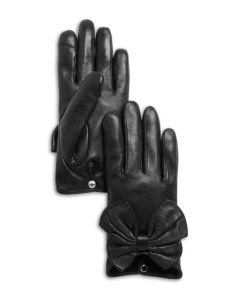 Aqua Large Leather Bow Gloves - Exclusive In Black
