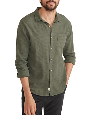 Shop Marine Layer Classic Long Sleeve Shirt In Olive Stripe
