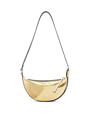 Allsaints Half Moon Small Metallic Crossbody In Gold/antique Silver