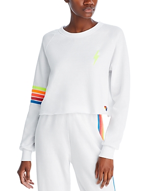 Aviator Nation Lightning Bolt Logo Sweatshirt In White Neon Rainbow