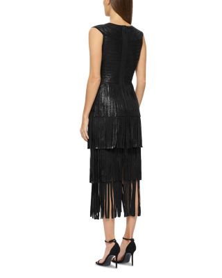 Foiled Bandage Fringe Midi Dress