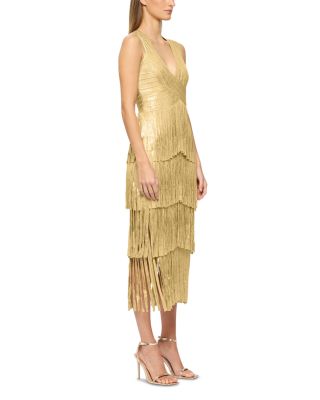Foiled Bandage Fringe Midi Dress