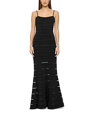 Herve Leger Sleeveless Stitched Bandage Gown In Met Black