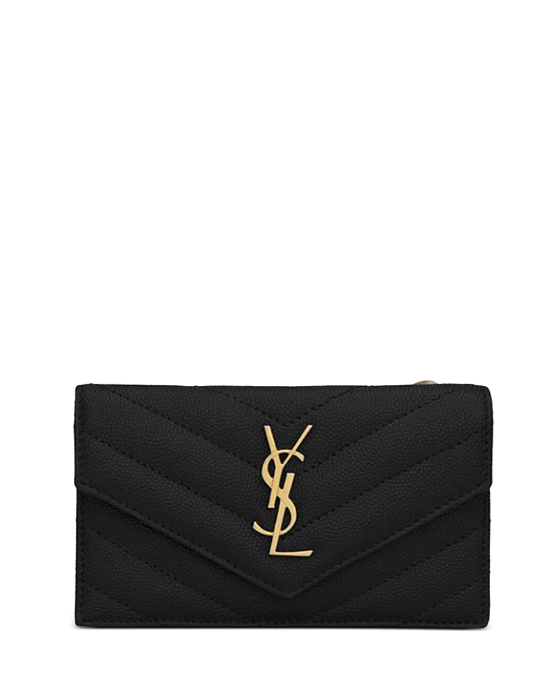 Saint Laurent Cassandre Fragments Flap Card Case in Lambskin
