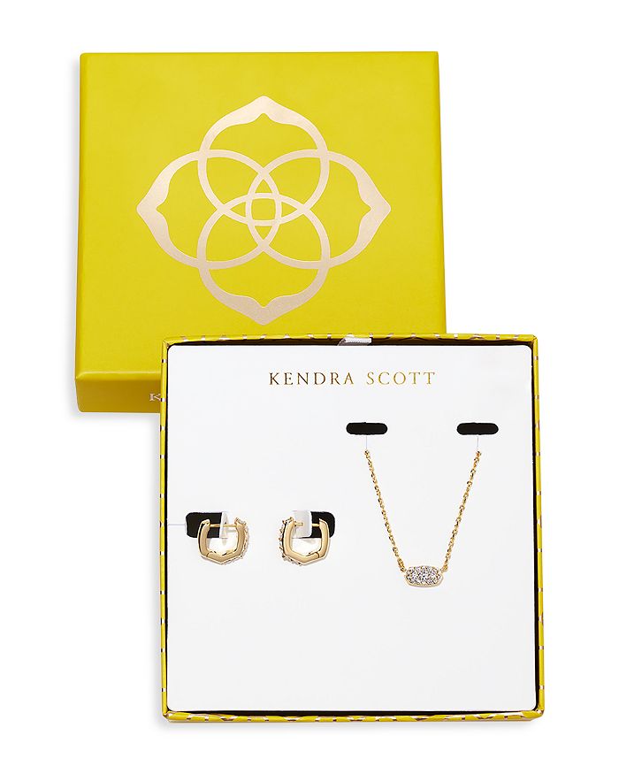 Kendra Scott Grayson Pav Pendant Necklace Huggie Hoop Earrings