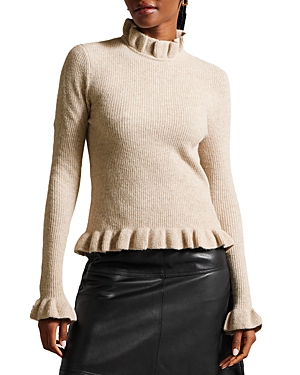TED BAKER PIPALEE RUFFLED TRIM CROPPED SWEATER