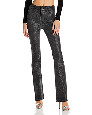 Paige Manhattan High Rise Glitter Coated Jeans in Black Silver