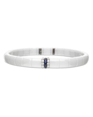 18K White Gold & White Ceramic Blue Sapphire & Diamond Stretch Bracelet