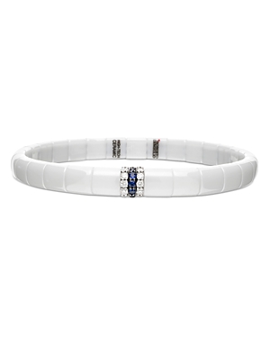 Roberto Demeglio 18K White Gold & White Ceramic Blue Sapphire & Diamond Stretch Bracelet