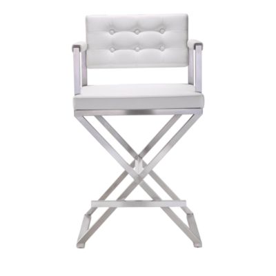  Director Performance Vegan Leather and Stainless Steel Counter Stool in White
