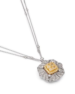 Yellow & White Diamond Vintage Look Pendant Necklace in 14K Yellow & White Gold, 2.90 tcw