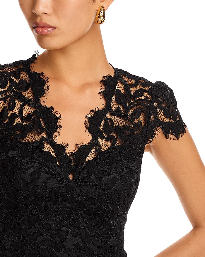 Shop Eliza J Scalloped-edge Lace Gown In Black