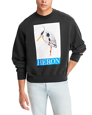 Heron Preston Long Sleeve Cotton Crewneck Tee In Black Blue