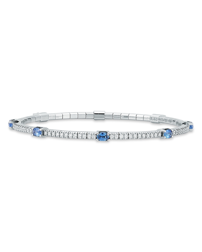 18K White Gold Sapphire & Diamond Stretch Tennis Bracelet