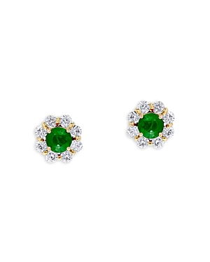 Bloomingdale's Emerald & Diamond Halo Flower Earrings in 14K Yellow Gold