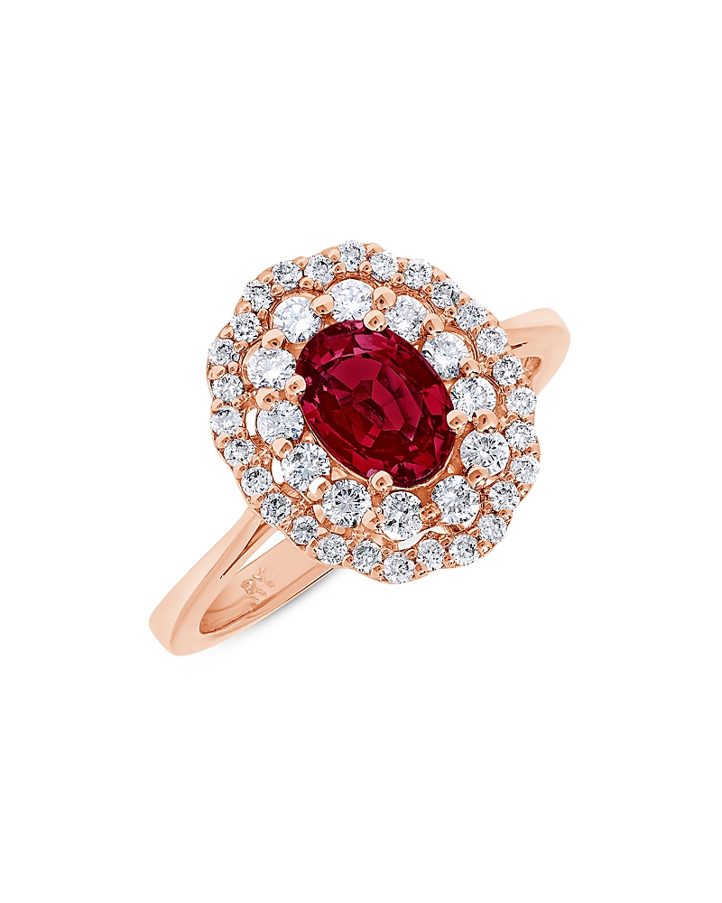 Bloomingdale's Ruby & Diamond Halo Ring In 14k Rose Gold In Ruby/rose Gold
