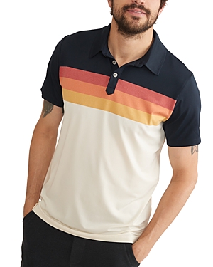 Shop Marine Layer Sport Chest Stripe Polo Shirt In Navy Warm
