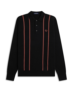 FRED PERRY COTTON KNIT VERTICAL STRIPE REGULAR FIT LONG SLEEVE POLO SHIRT