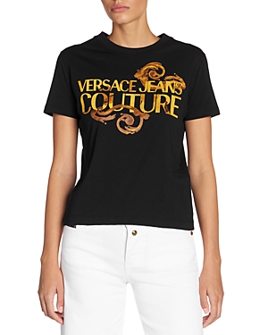 Shop Versace Jeans Couture Cotton Jersey Logo Tee In Black/golf