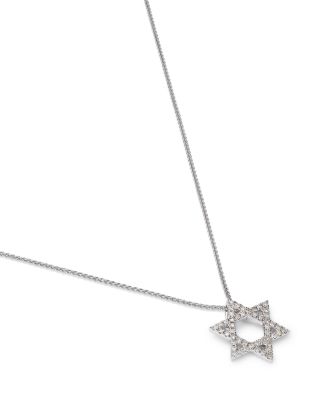Diamond Star of David Pendant Necklace in 14K White Gold, 0.14 tcw