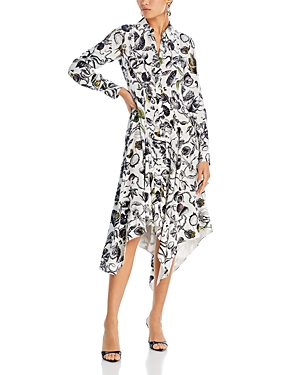 Shop Jason Wu Collection Marine Print Asymmetric Hem Silk Dress In Chalk Multi