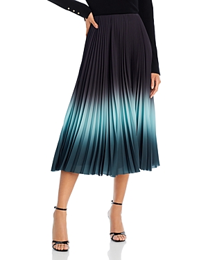 Shop Jason Wu Collection Pleated Dip Dye Midi Skirt In Black/sky Blue/seagreen