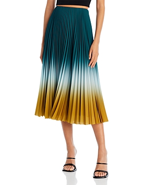 Jason Wu Collection Pleated Dip Dye Midi Skirt In Seagreen/deep Saffron