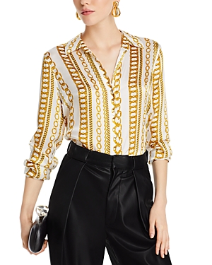 Shop L Agence L'agence Tyler Printed Silk Long Sleeve Shirt In White Multi