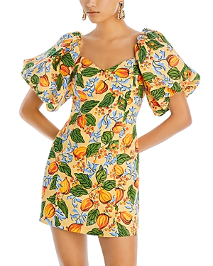 Shop Rhode Dali Printed Puff Sleeve Dress In Capri Orchard