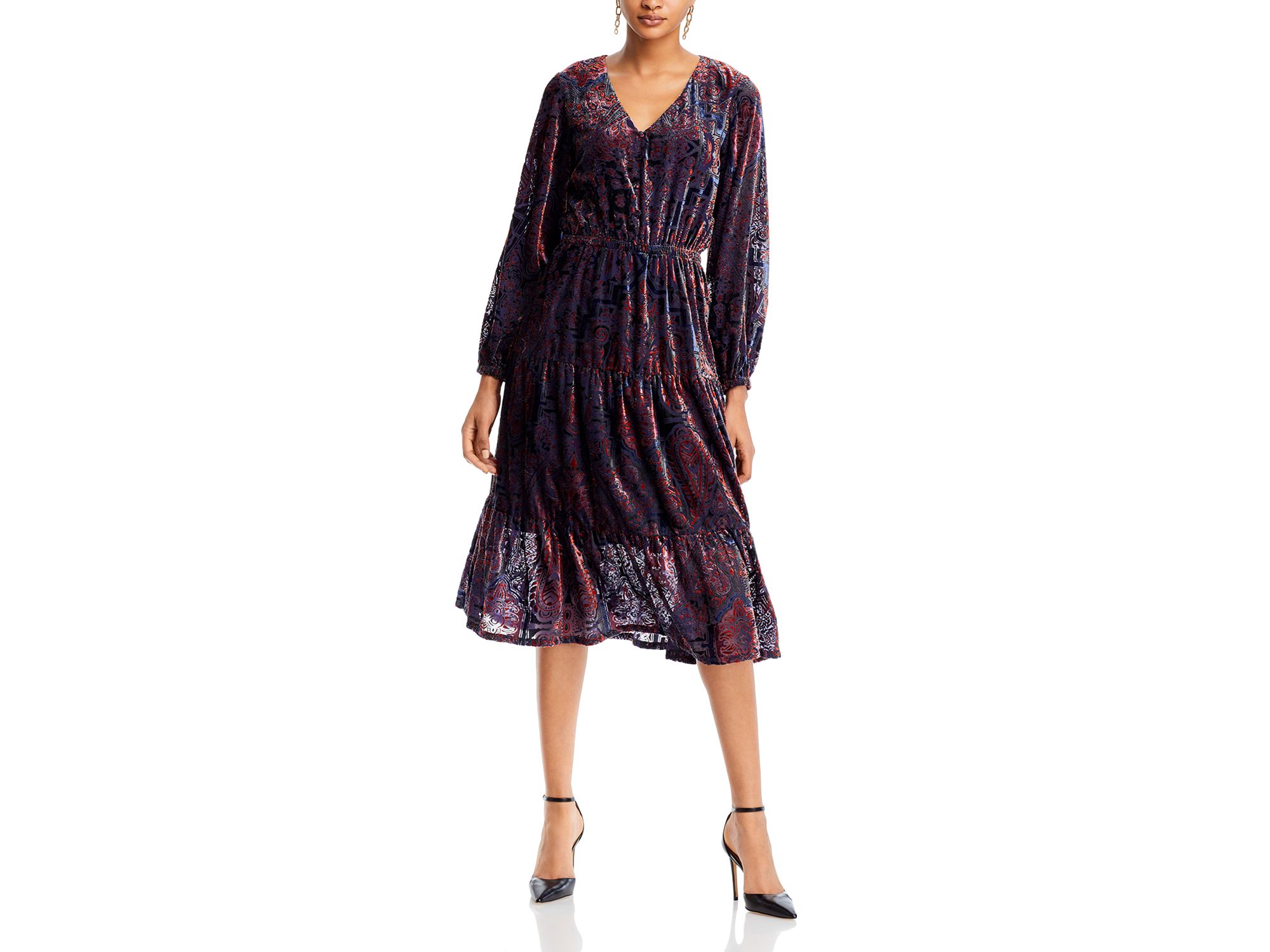 Paisley Burnout Velvet Midi Dress - Image 1