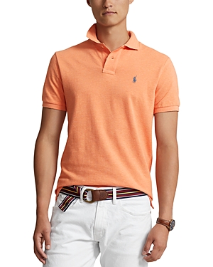 Shop Polo Ralph Lauren Custom Slim Fit Printed Mesh Polo Shirt In Beach Orange Heather