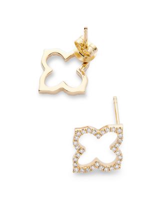 Diamond Clover Stud Earrings in 14K Yellow Gold, 0.20 tcw