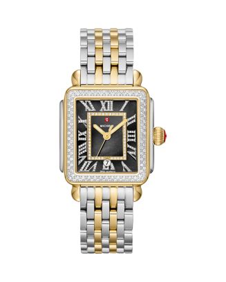 MICHELE Deco Madison Two-Tone 18K Gold-Plated Diamond Watch, 33mm