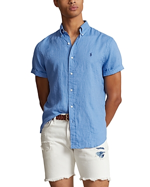 Shop Polo Ralph Lauren Classic Fit Short-sleeve Linen Shirt In Summer Blue