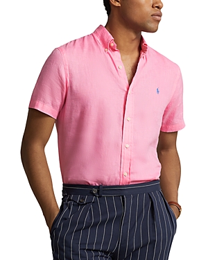Shop Polo Ralph Lauren Classic Fit Short-sleeve Linen Shirt In Harbor Pink