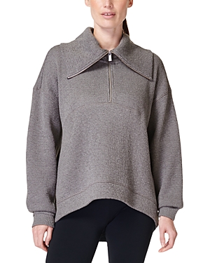 Shop Sweaty Betty Restful Boucle Half Zip Sweatshirt In Charcoal Marl