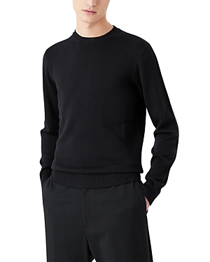 Emporio Armani Virgin Wool Long Sleeve Crewneck Sweater In Solid Blue