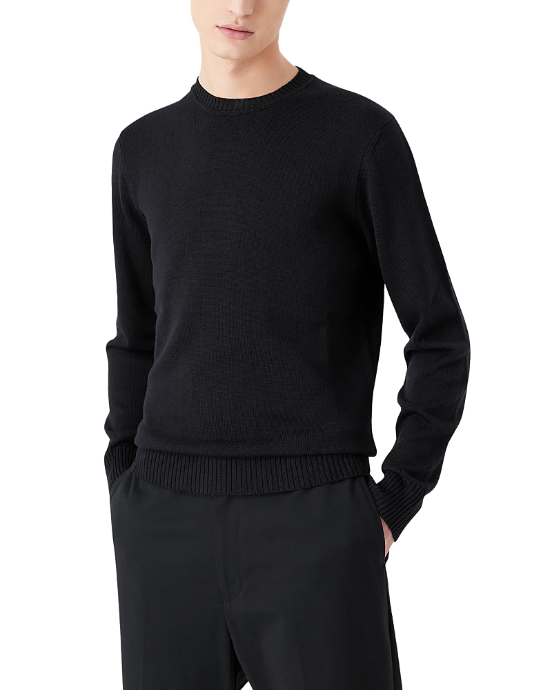 Emporio Armani Virgin Wool Allover Jacquard Chevron Design Sweater In Solid Blue