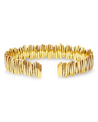 18K Yellow Gold Classic Diamond Half Pav&eacute; Cuff Bracelet